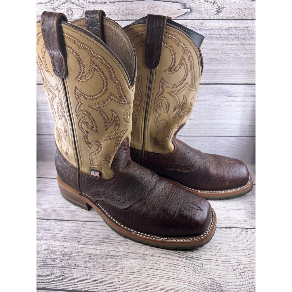 Double H Graham Bison Men's Brown Leather Steel Toe Western Work Boots 9EE